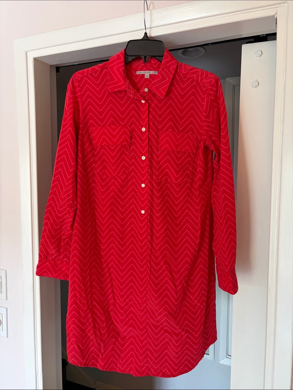 Gap Button Down Shirt Dress Chevron Print X Small